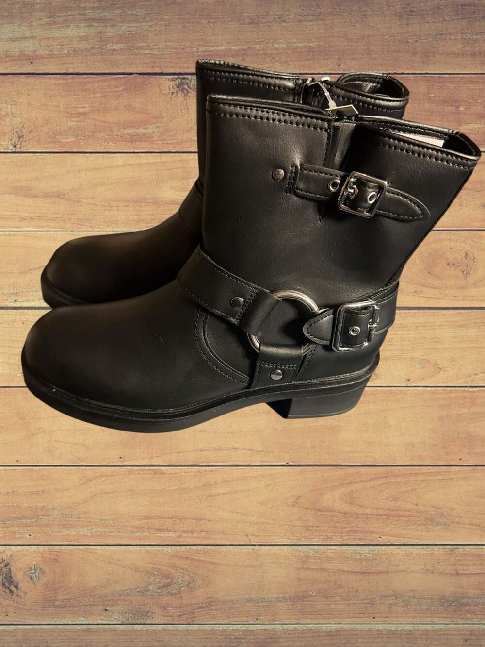 Universal Thread Black Faux Leather Harness Moto Biker Boots Size 8